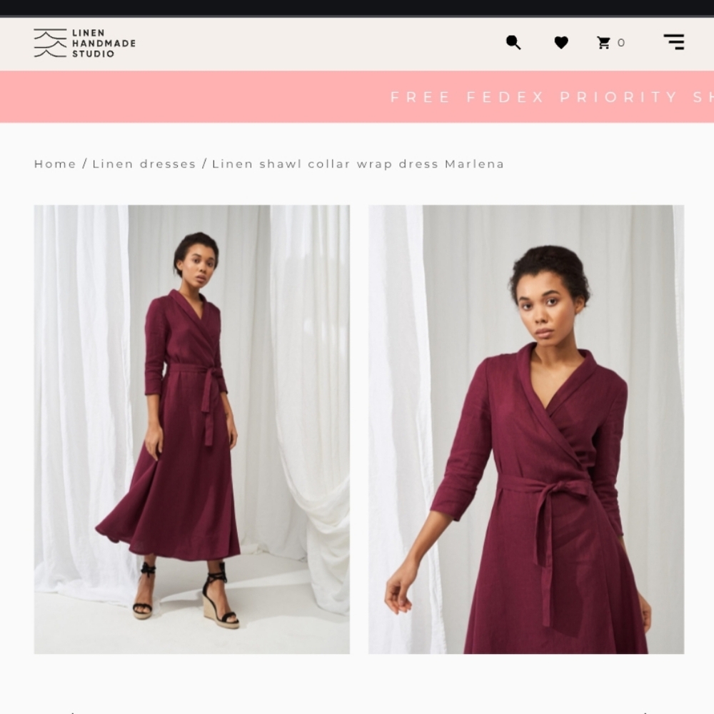 Red Linenhandmade Studio Linen Wrap Dress Size 2